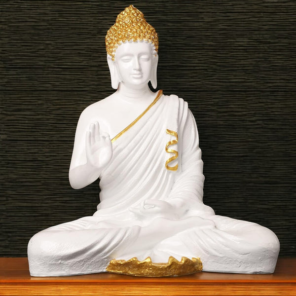 Buddha Statue 15 inch (White Gold)