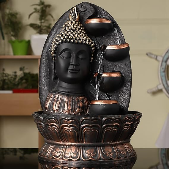 Meditating Buddha Water Fountain Diya Water Fountain for Home & Office Decor with LED Light